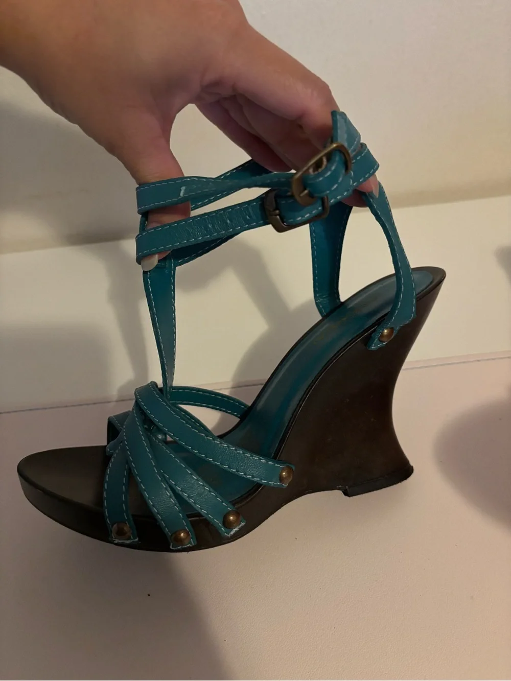 ANDREA FENZI Teal Strappy High Heel Sandals